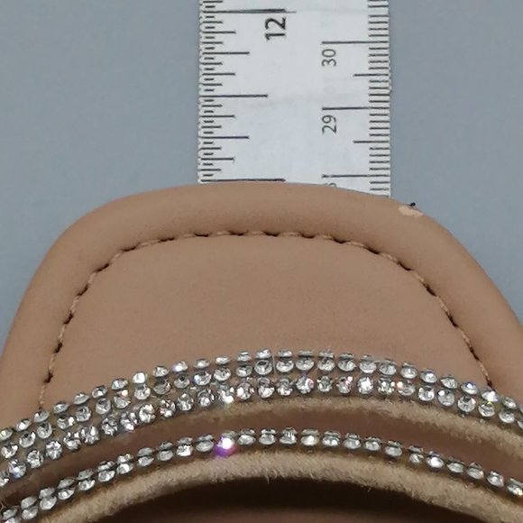 NY&C Womens Sandal Tan Double Rhinestone Covered Straps Slide Low Block Heels 10 - Picture 5 of 10